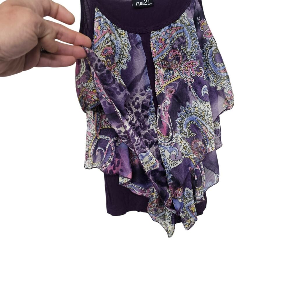 Rue 21 Y2K Ruffle Fairy Top Womens Size S Purple Coquette Romantic Paisley - Picture 3 of 8